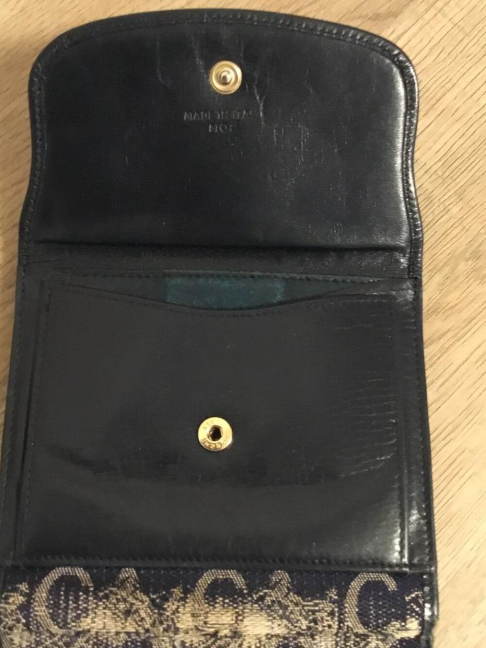 Vintage Celine Macadam Navy & Beige Horse & Carriage Bifold Wallet Leather Trim - Picture 4 of 10
